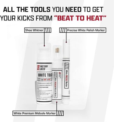 FACTORY LACED Sneaker Cleaner White Set including White Touch-Up Pen, Premium Midsole Marker, and Precise White Marker – Safe on Leather, Fabric, Nylon and more