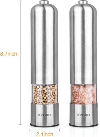 Електричні мельниці для солі та перцю (2 шт.) з LED-підсвіткою, керамічні жорна, регулювання помелу, нержавіюча сталь