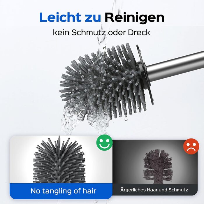 Набір для туалету Hamitor: щітка для унітазу з силікону та нержавіючої сталі, настінний монтаж без свердління, швидковисихаючий тримач, сріблястий