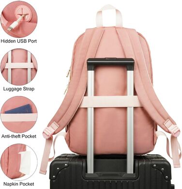 Жіночий рюкзак для ноутбука 17,3 дюйма: стильний рюкзак для дівчат-підлітків, студентів та вчителів, ідеальний для навчання, роботи та офісу (15.6', Рожевий)