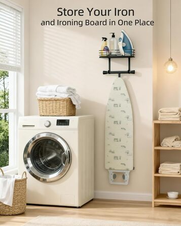 Настінна підставка для прасувальної дошки THYGIFTREE, сіра, з полицею для зберігання