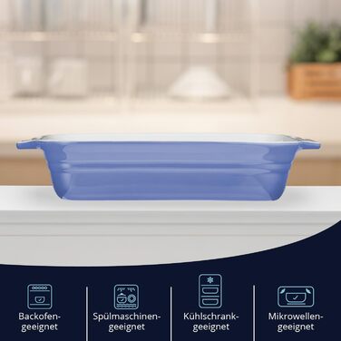 Форма для запікання велика 40 см, на 4-6 осіб, об'єм 3 літри, керамічна прямокутна форма для запікання, стійка до подряпин, для лазаньї, тірамісу та іншого (набір 4 шт. (22 см), світло-блакитна)