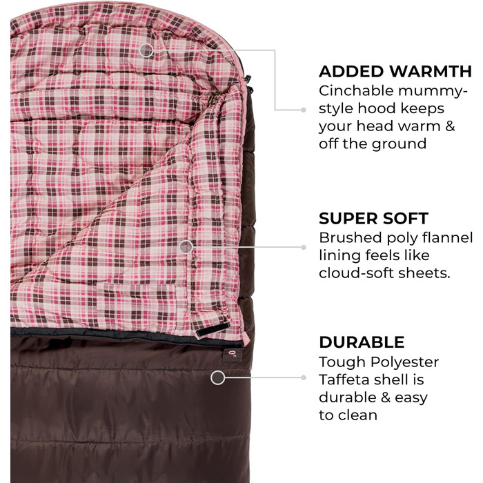 Сплячий мішок TETON Sports Celsius Regular, флісовий, коричневий/рожевий, -18°C/0°C