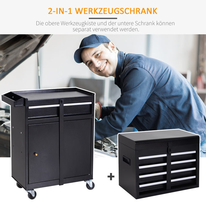 DURHAND Tool Trolley with 5 Drawers and 360° Wheels, Metal, 52.5x28x104.5cm, Mobile & Space-Saving for Workshop