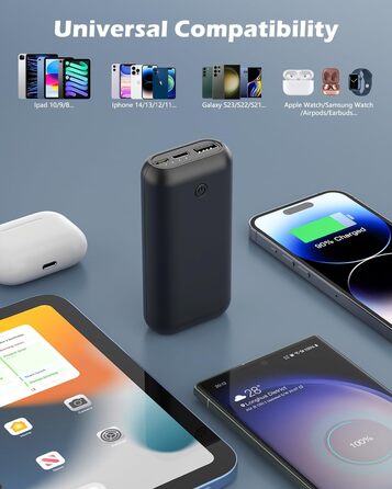 Powerbank 10000mAh Mini: Компактний зовнішній акумулятор для зарядки телефону. Micro USB + USB-C