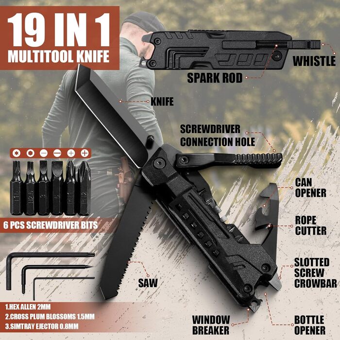 Freelander 21-in-1 Folding Multitool - Pliers, Knife, Saw, Screwdriver Bits, Camping Gear with Nylon Pouch for Outdoor Use, Men's Gift