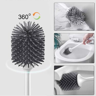 Силіконова щітка для унітазу Klobürste з тримачем, монтаж на стіну/підлогою, швидковисихаючий набір для ванної кімнати – білий (сірий та білий)