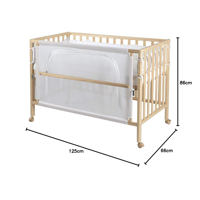 Дитяче ліжечко-приставка roba Safe Asleep Sternenzauber 60x120 см, натуральне дерево