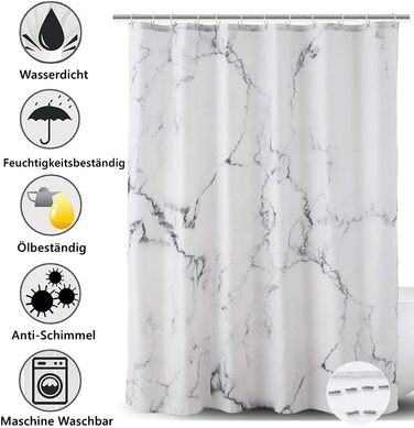 Тканинна штора для душу | Водостійка штора з посиленим краєм | Тканинна штора для душу, яку можна прати, розмір 150 см x 180 см | Поліестер, мармур, 180 x 150 см (1 шт.)