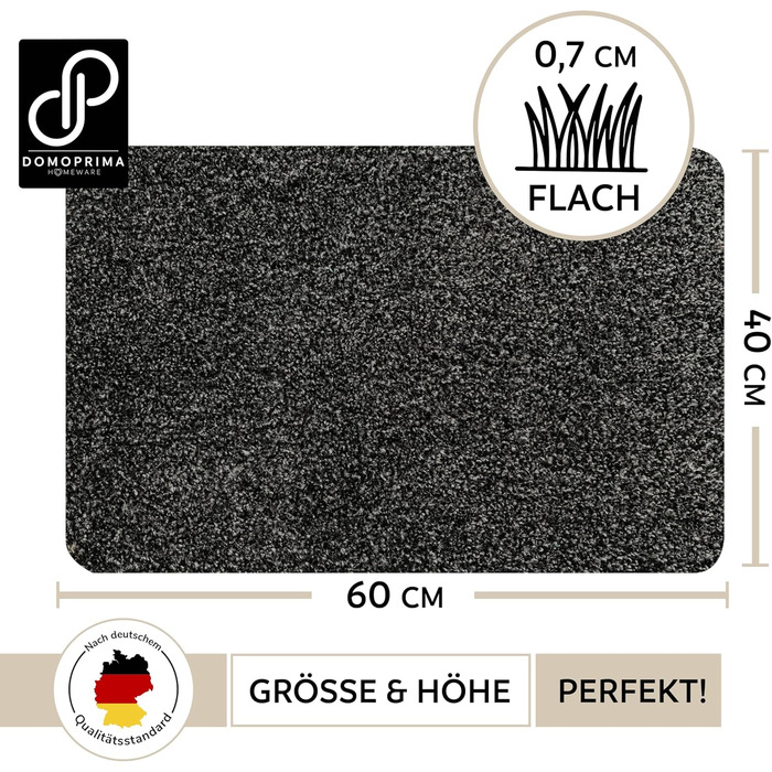 Килимок для підлоги DOMOPRIMA з мікрофібри, миючий, неслизький, надзвичайно поглинаючий та плоский – антибактеріальний, для внутрішнього та зовнішнього використання (Антрацит, 60x40 см)
