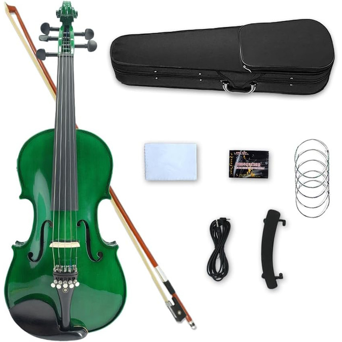 Електрична скрипка з 5 струнами, кленова та ялицева деревина, акустична скрипка, ебонітові фурнітури, 4/4, блакитний (зелений) колір