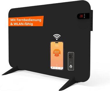 Обігрівач KönigsHaus 450W Smart з інфрачервоним випромінюванням V2 - підлоговий/настінний - керування через Wi-Fi з пульт дистанційного керування - з тримачем для рушників, ніжками та кріпленням. Колір: Білий. Потужність: 450 Вт