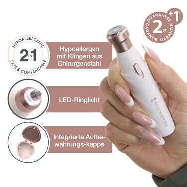 Електричний пристрій для видалення волосся Remington BareMe WFS200: 2-в-1 (рашер та тример для брів), для обличчя (верхня губа, підборіддя, щоки), водостійкий, з LED-підсвічуванням, USB-C, щітка, захисна кришка