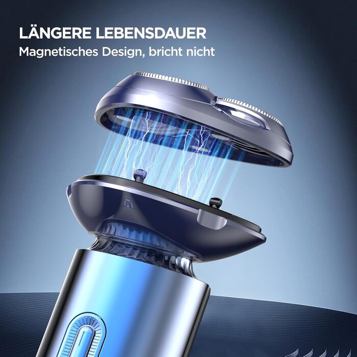 Електричний гострозуб чоловічий 3D гострозуб з магнітними лезами, IPX7, для сухого та вологого гоління, з блокуванням для подорожей (блакитний)