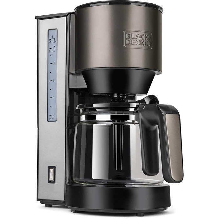 Кавоварка BLACK+DECKER BXCO870E, 870 Вт, 1,25 л, 10 чашок, з підігрівом, без перемішування, нержавіюча сталь