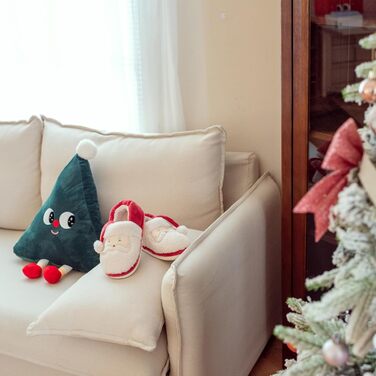 Тапочки домішки жіночі чоловічі зимові - Теплі плюшеві тапочки з меморі-піною та штучним хутром, антиковзкі тапочки для дому/на вулицю, зручні сліпони для всієї родини (обгортка Санта Клауса на п'яті, 39/40 EU)