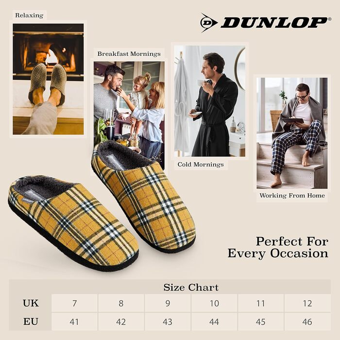 Чоловічі халапи DUNLOP з підкладкою, антиковзаючі тапочки для дому з Memory Foam (44 EU, сірий гірчичний)