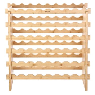 VEVOR Wine Rack, Wine Stand for 48 Bottles, Bamboo Bottle Rack with 6 Compartments, Stackable Vintage Wine Rack Metal for Cellar, Bar, Storage Room, etc. Bottle Holder Wine Bottle Rack, Holds up to 60 kg
