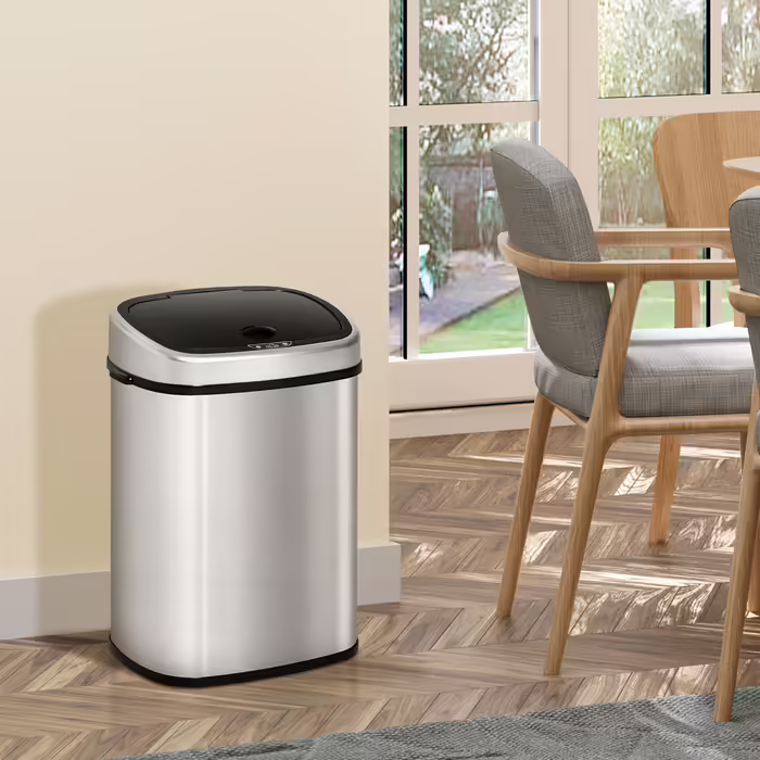 HOMCOM 48L Trash Can with Infrared Sensor, Hygienic, Stainless Steel in Silver, L40.5 x W29.5 x H68 cm for Effortless Disposal