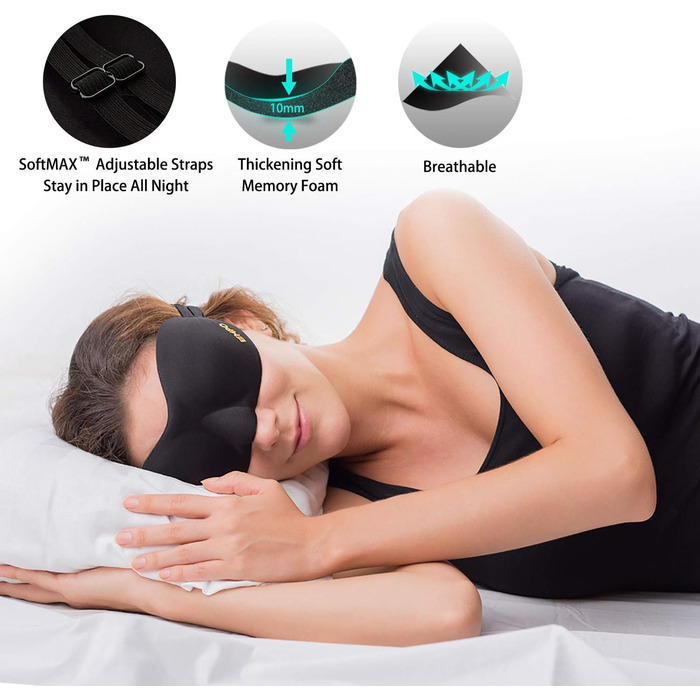 Маска для сну EMPO з м'якої пам'яті (Memory Foam), 3D, з регульованими ремінцями та берушами