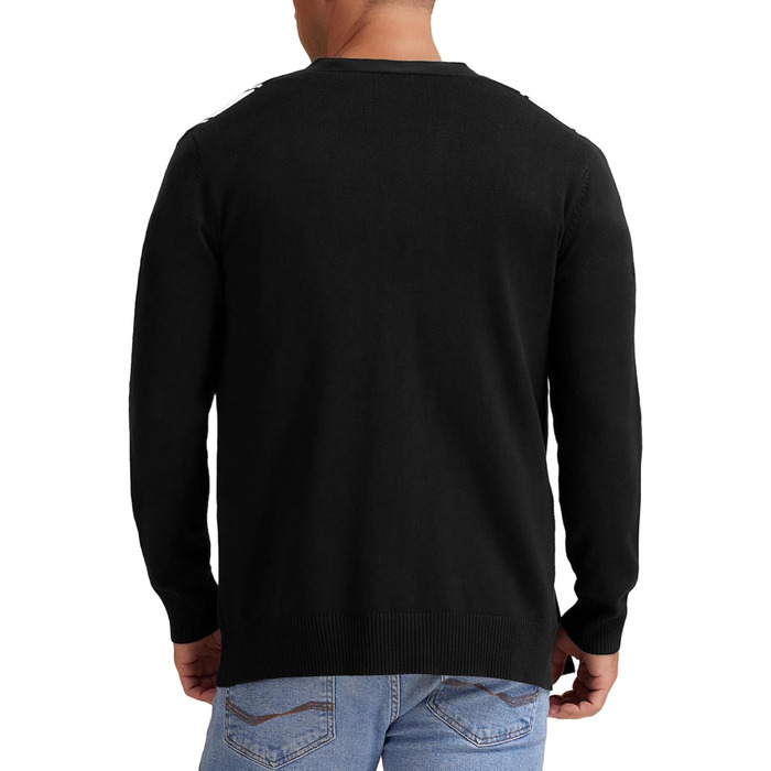 Чоловічий в'язаний кардиган вінтажний з ґудзиками, V-подібний виріз, легкий для осені/зими (смугастий чорно-білий, M)