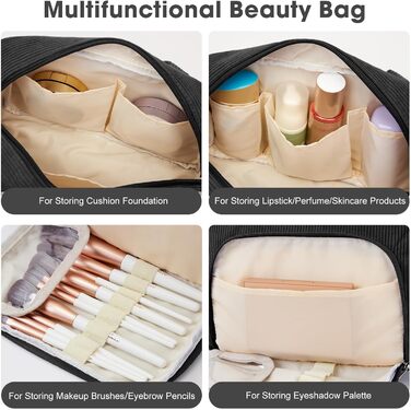 Косметичка для жінок Kalidi з багатьма відділеннями та відділенням для пензликів - велика органайзер для макіяжу та косметики, валіза, чорно-зелений колір