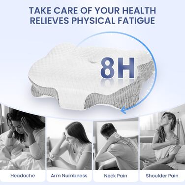 Подушка для шиї з піни Memory Foam, ортопедична для сну на боку, спині та животі (1 шт.), світло-біла