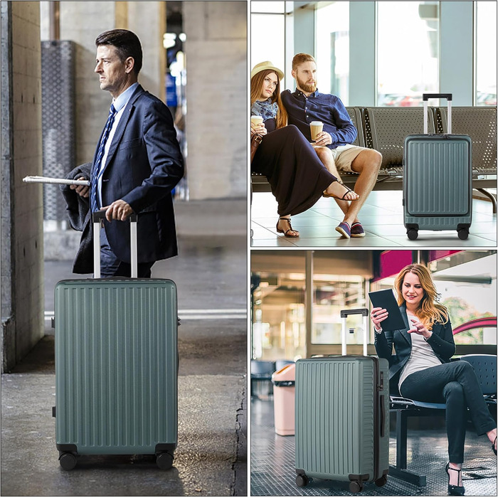 Чемодан ручної поклажі TANTOMI з відділенням для ноутбука, 20 дюймів, жорсткий корпус, легкий ABS-валіз, валіза з 4 колесами на 360°, TSA-замок (світло-темно зелений, 41л)