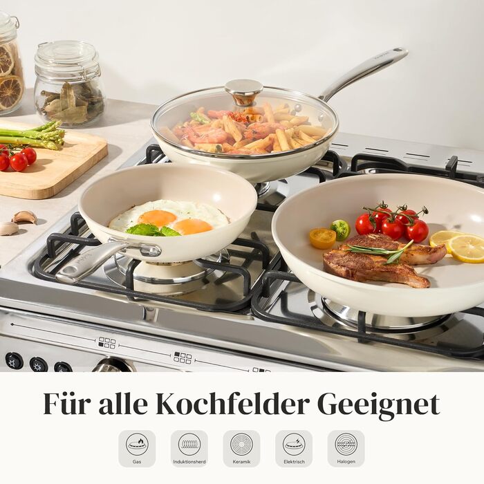 Redchef Ceramic Nonstick Induction Pan Set - 6 Piece Cookware Set with Lids (20/24/28cm) - PFOA, PTFE, PFAS Free
