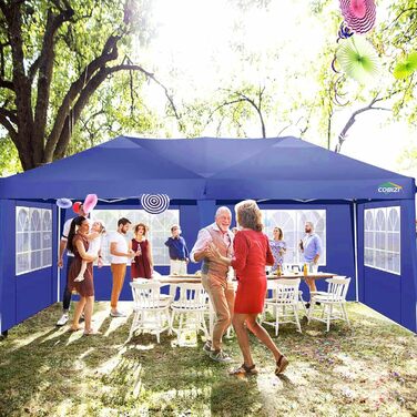 COBIZI Pavilion 3x3 Waterproof Folding Pavilion with 4 Side Panels Outdoor Folding Pavilion Stable UV Protection 50+ Pop-Up Garden Pavilion Party Tent for Outdoors, Garden, Party, Wedding, Market (Navy Blue, 3x6m)