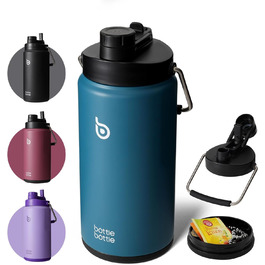 BOTTLE BOTTLE Insulated Stainless Steel Water Bottle 64oz (1.8L) with Straw, Lid, Handle & Pill Compartment – BPA-free, Leak-proof, Ideal Water Bottle for Sports, Fitness, Hiking & Outings (Dark Blue)