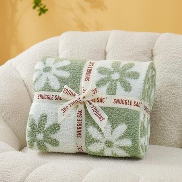 Плед Snuggle Sac клітчастий, салатовий із квітковим візерунком, мікрофібра, флісовий, теплий, двосторонній, для дивану, стільця, ліжка, 127 см