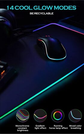 MU Gaming Mousepad RGB, XXL, 800x300mm: килимок для миші геймерський, RGB підсвічування, чорний