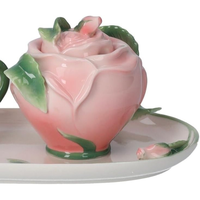Keyhome store - Set of Milk Jug and Sugar Bowl in Ceramic, pink with box and tray, ideal for coffee breaks - Milk Jug 7 x 11 cm - Sugar Bowl 11 x 13 cm