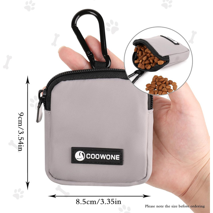 Сумка для ласощів для собак COOWONE з кликером для дресирування, водонепроникна, з карабіном, для прогулянок, утримувач для пакетів для вигулу собак, чорна та сіра