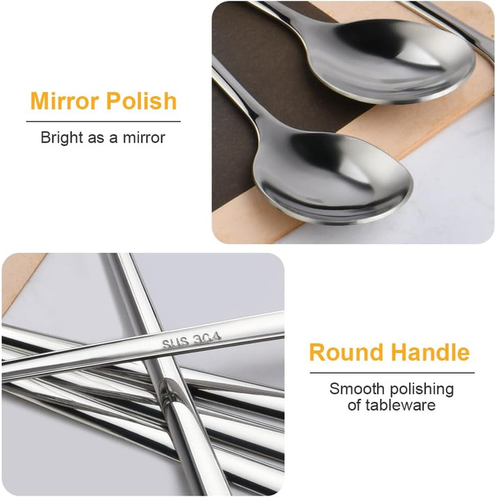 Набір ложок для лате макіато, 8 шт., 24 см, нержавіюча сталь, для десертів, кави, молочних коктейлів, морозива, придатні для миття в посудомийній машині, сріблясті