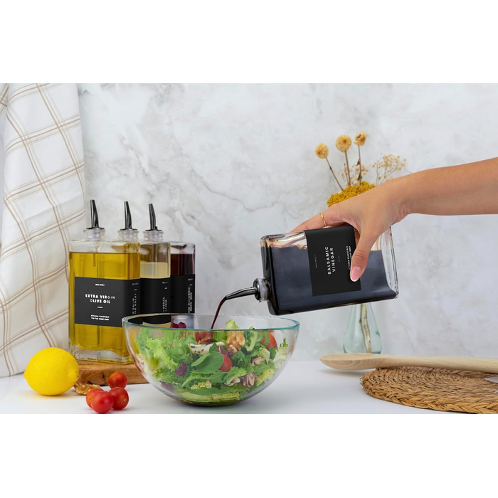 Molimoli Olive Oil Dispenser Bottle for Kitchen, Automatic Dispenser, Glass Thin Bottle Dispenser for Kitchen, Olive Oil Menage | 2-Piece Set - Black