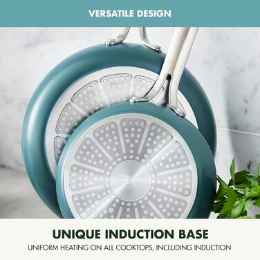 Набір сковорідок GreenPan Nova: 20.3 см та 25.4 см, індукційні, без PFAS, антипригарне покриття з кераміки, безпечні для здоров'я, придатні для миття в посудомийній машині та духовці