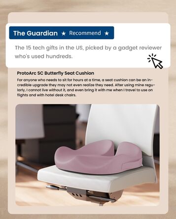 Ортопедична подушка для сидіння ProtoArc для офісного крісла: ергономічна, з піною Memory Foam, для рівномірного розподілу тиску, для комфорту протягом дня (роликове крісло, автомобіль) (Рожевий, Великий)