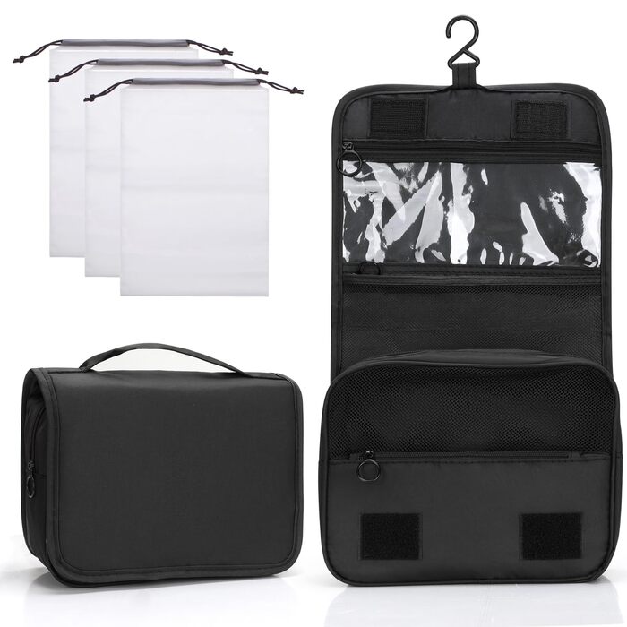 Зувакате Косметичка для підвішування, водонепроникна, з ручкою, для подорожей, спорту, кемпінгу – чорна