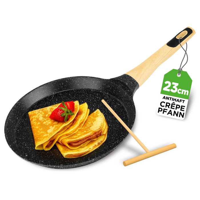 Сковорода для млинців Nutrichef з антипригарним мармуровим покриттям 23 см, індукція, алюміній, з дерев'яною лопаткою