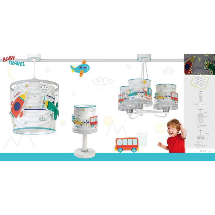 Dalber Children's Table Lamp Bedside Lamp Baby Travel Cars and Airplanes, Colorful
