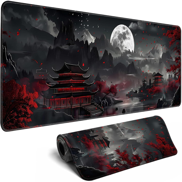 MiaVibte килимок для столу з Японії, Riverside Повний Місяць, ігровий килимок для миші, XL килимок для клавіатури, килимок для комп'ютера/ноутбука, 80 x 30 см, декор столу Dark Moon Canyon