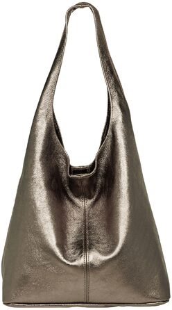 Сумка жіноча Caspar Hobo Bag шопер шкіряна велика, сріблястий металік - Італія