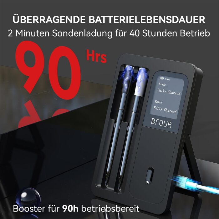Бездротовий термометр для м'яса BFOUR з 2 зондами, Bluetooth, LCD-дисплей, керування через додаток, цифровий термометр для приготування на грилі, в духовці, диморі, BF-40 PRO чорний