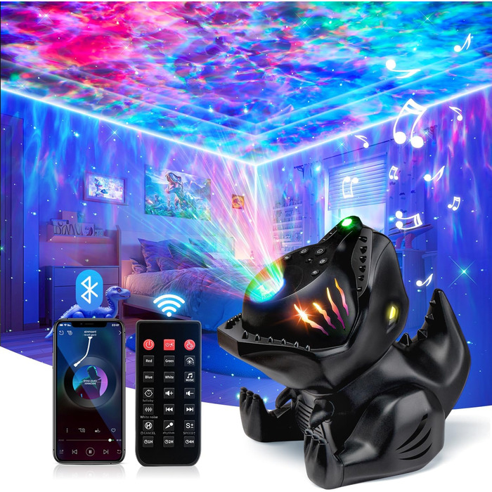 LED Starry Sky Projector, Northern Lights Lamp with 18 Lighting Modes, Night Light Sleep Aids, 15 Sound Machine, Northern Lights Lamp with Remote Control, Timer, Starry Sky Projector for Kids, Adults, Party & Decoration (Black)