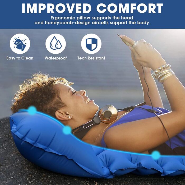 Каремат туристичний Raxfekro самонадувний, 8 см товщиною, з помпою та подушкою для кемпінгу, подорожей та відпочинку на пляжі