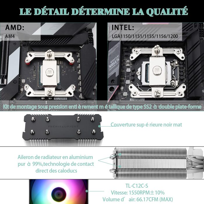 Thermalright AssassinX120 SE ARGB - Кулер для CPU з 4 тепловими трубами та тихим вентилятором TL-C12C-S PWM, сумісний з AMD AM4/Intel 1700/1150/1151/1200