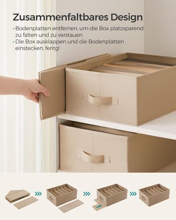 SONGMICS Closet Organizer 6-Piece Set, Storage Box with 6 Compartments, Drawer Organization System, Folding Storage Boxes, 42 x 30 x 17 cm, for Pants, Clothes, RUS009G03 (Sand Beige)