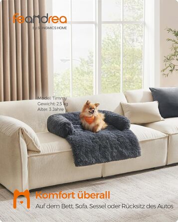 Feandrea FluffyHug Dog Bed, Plush, Dog Blanket Sofa, Sofa Protector Dog, Dog Cushion, Size M, for small and medium-sized dogs, 80 x 75 x 16 cm, dark grey PGW221G02